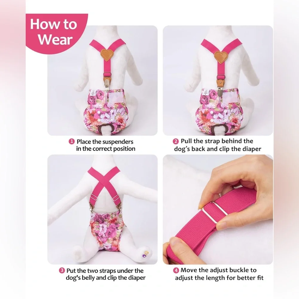 CuteBone Floral Dog Diapers Female 3pcs & 1 Suspender Small